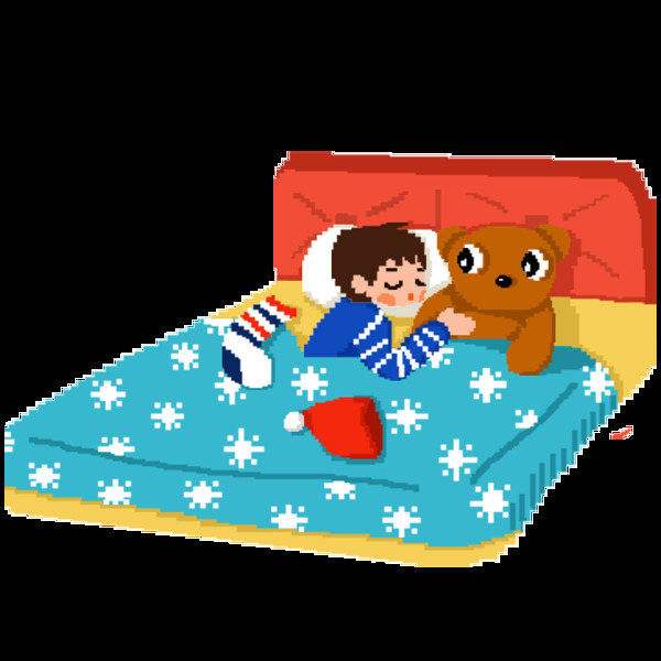 彩绘在床上睡着的男孩像素化设计可商用元素