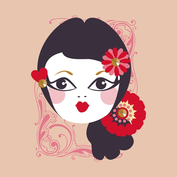 印花矢量圖T恤圖案人物女人植物免費素材