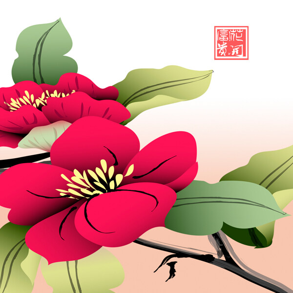 桃花三聯(lián)畫素材