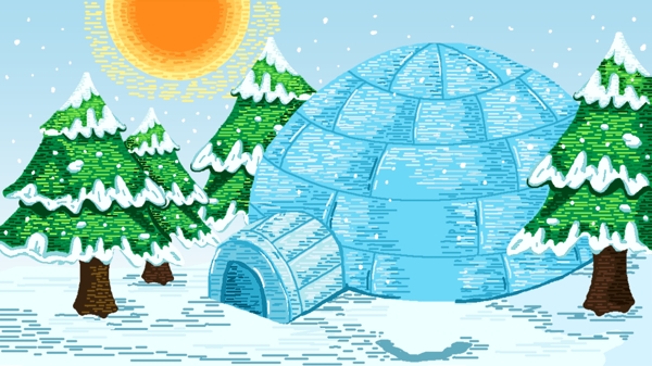 手繪復古像素冬天里的雪背景素材