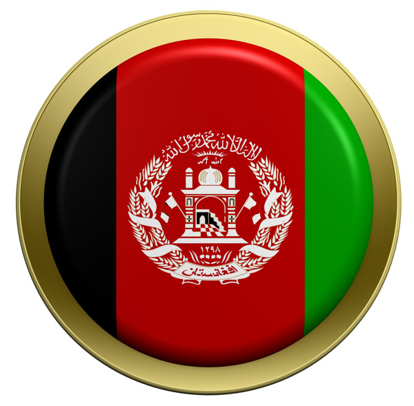 阿富汗国旗上的圆形按钮白色隔离