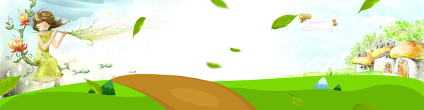 清新綠樹卡通漂浮綠葉淘寶banner背景