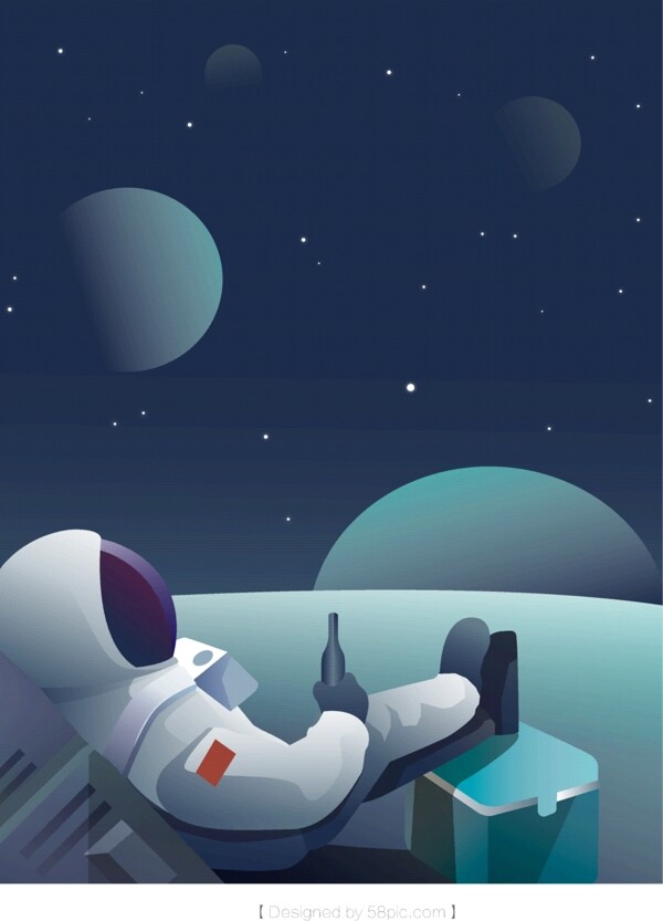儿童绘本插图宇宙人宇航员创意星空插画海报