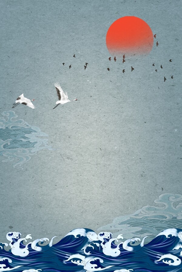 浮世绘风格日式海浪背景