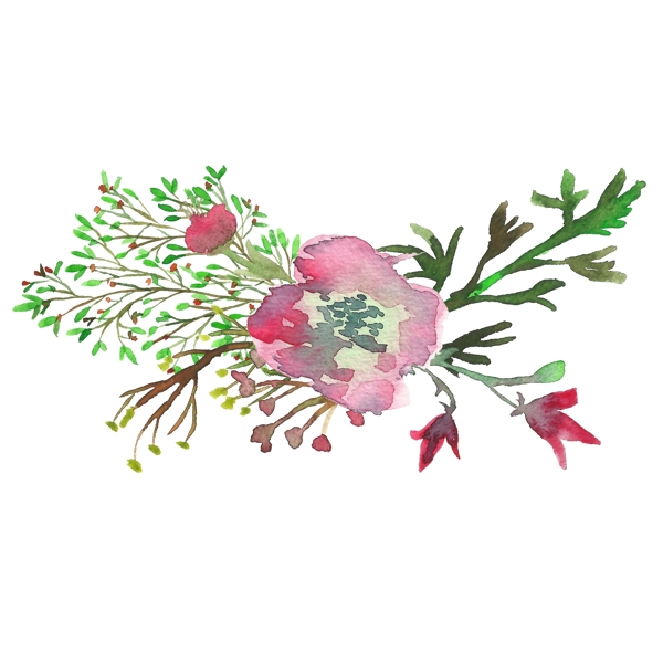 水彩花叢裝飾素材