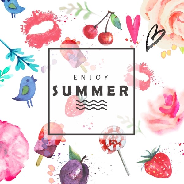 夏天元素水彩水果手绘海报设计