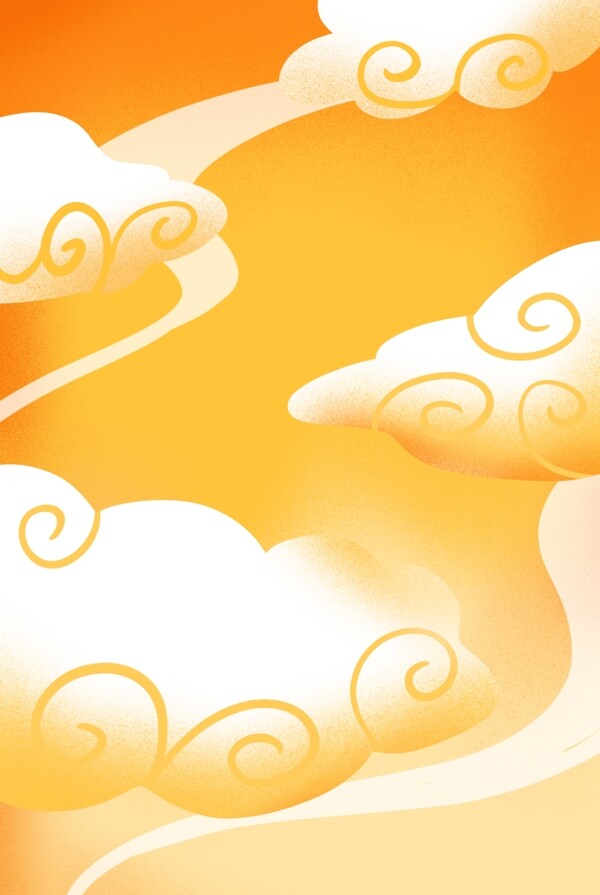 橙色卡通云朵彩霞背景