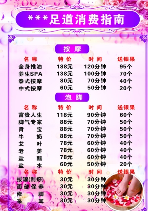 足道價目表