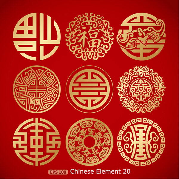 金色花紋福字