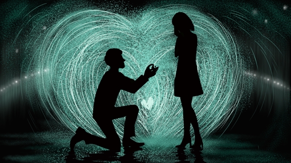 七夕情人节在烟花下求婚的情侣插画海报配图