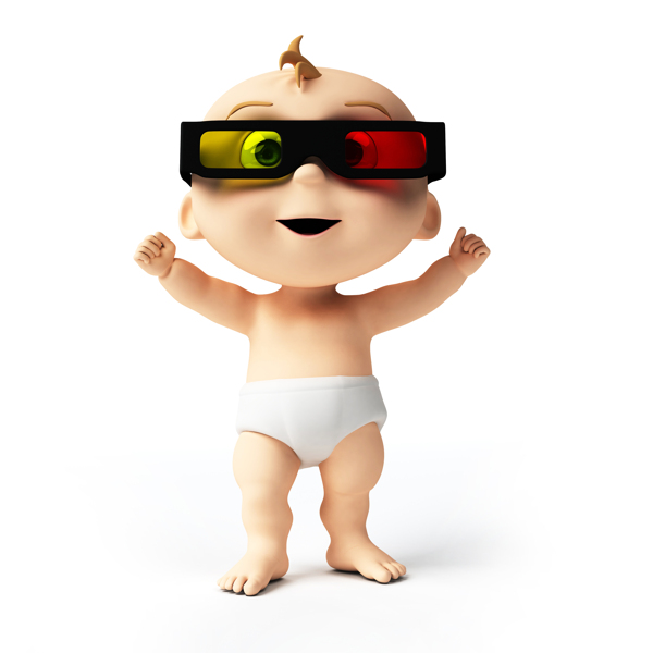 戴彩光鏡的3D寶寶圖片