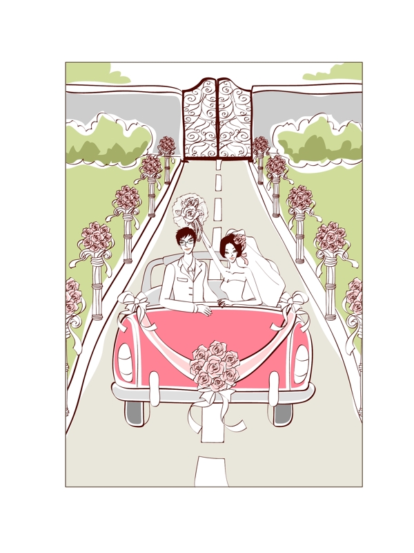 淡雅婚紗插畫矢量圖