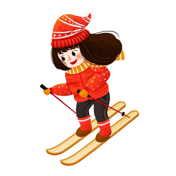 冬季滑雪的女孩元素设计