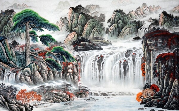 中式山水画装饰墙