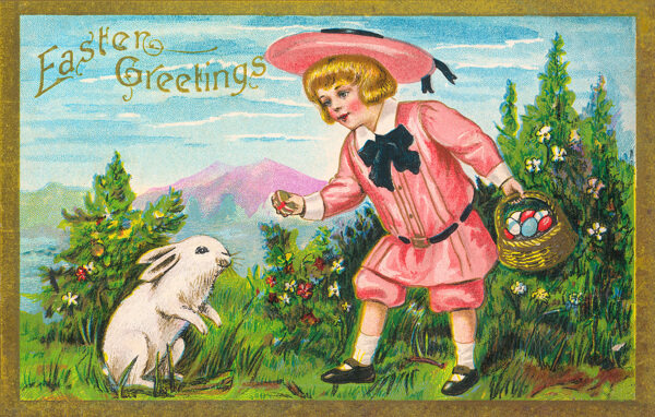 小女孩与兔子油画