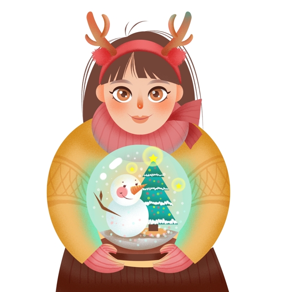 彩绘肌理写实抱着水晶球过圣诞节的女孩设计