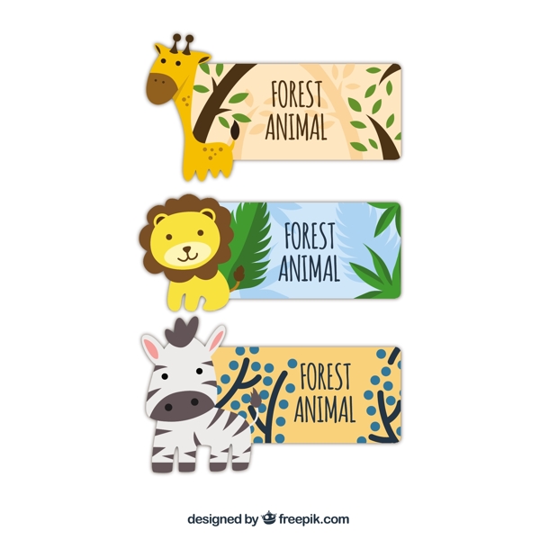 可爱的自然标签与森林动物