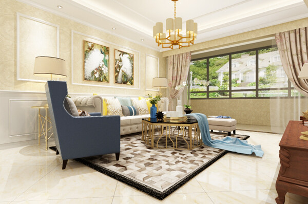 美式客厅温馨舒适装饰装修效果图
