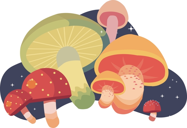 手绘蘑菇插画组合
