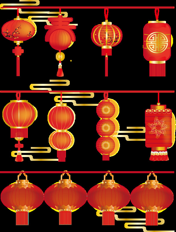 手绘中国风灯笼中国结喜庆装饰可商用元素