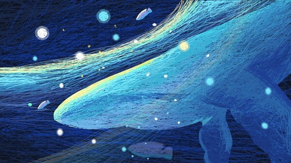 彩色鲸鱼唯美原创线圈印象插画治愈海报
