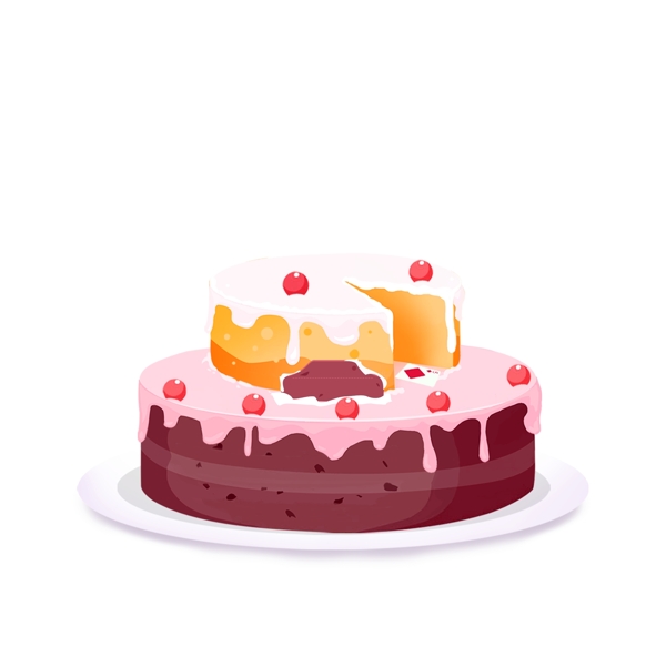 手绘双层蛋糕设计元素