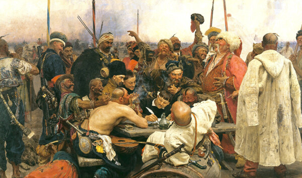 伊利亚列宾的油画作品扎波罗热的哥萨克回复奥斯曼苏丹四世的来信图片