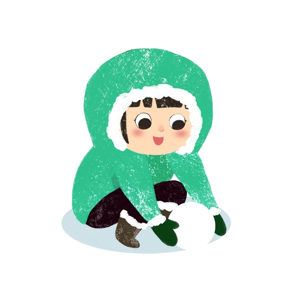 冬季玩雪的小男孩卡通形象