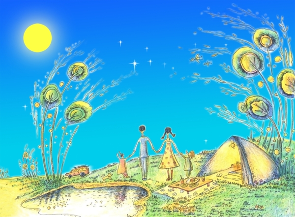 團圓一家人插畫圖片
