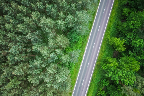 俯拍森林里的公路