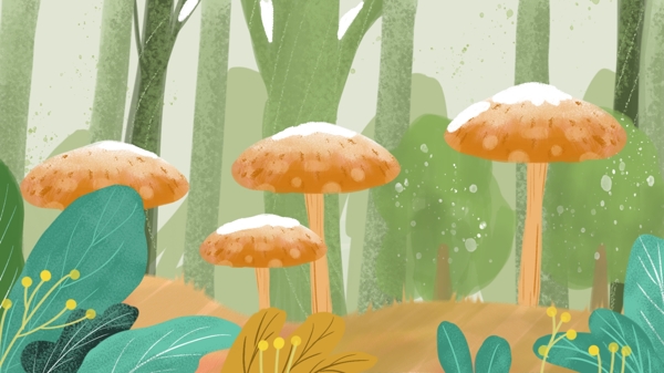 森林蘑菇彩绘背景设计