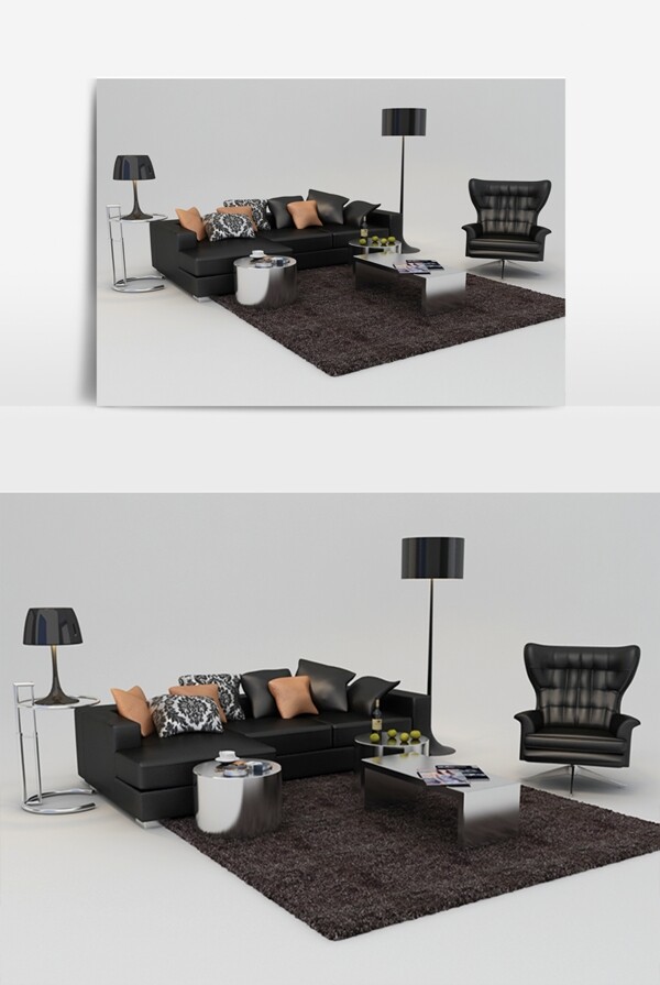现代欧式客厅沙发组合模型