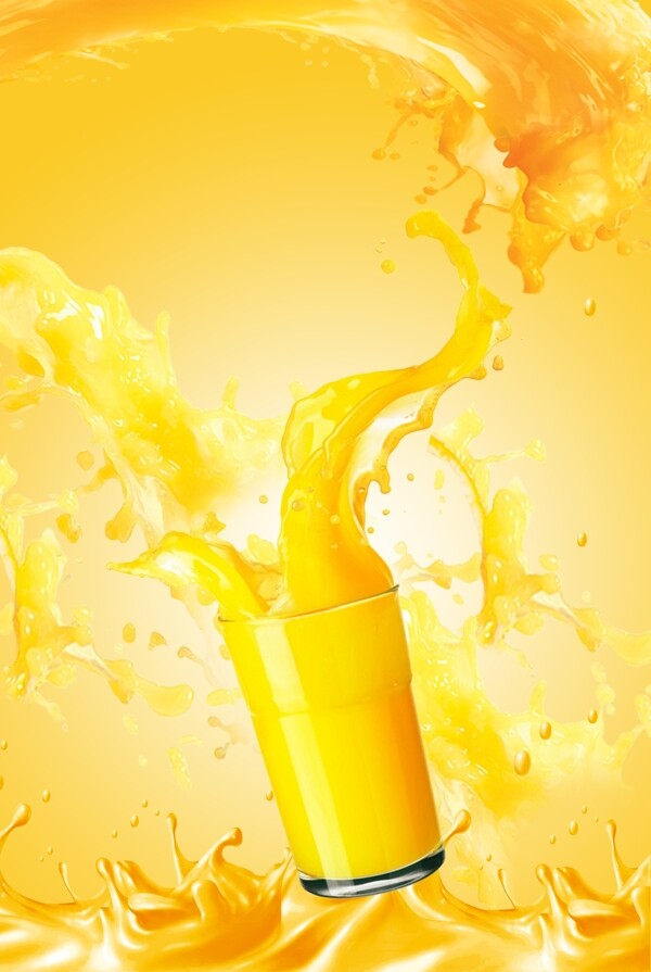 果汁黄色饮料背景海报