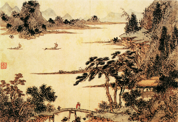 山水人物國畫寫生圖片