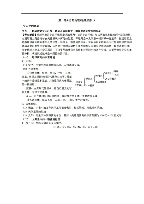 地理人教版高中章節(jié)測試卷必修一含答案第1部分自然