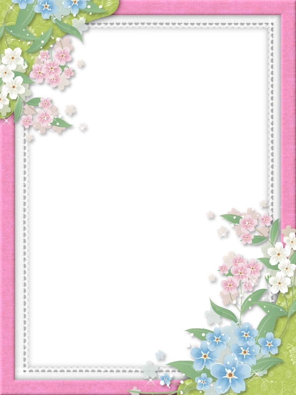 粉红色方形花卉边框免抠psd透明素材