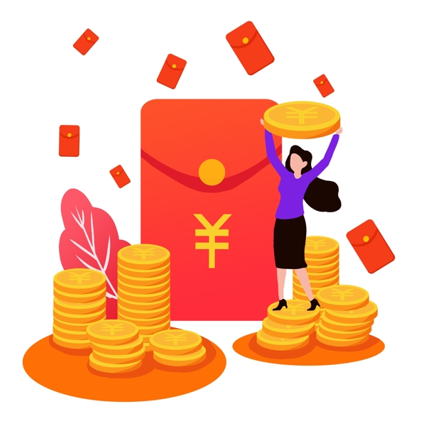 喜慶紅包女孩元素素材