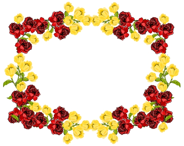 红黄玫瑰花卉边框免抠psd透明素材