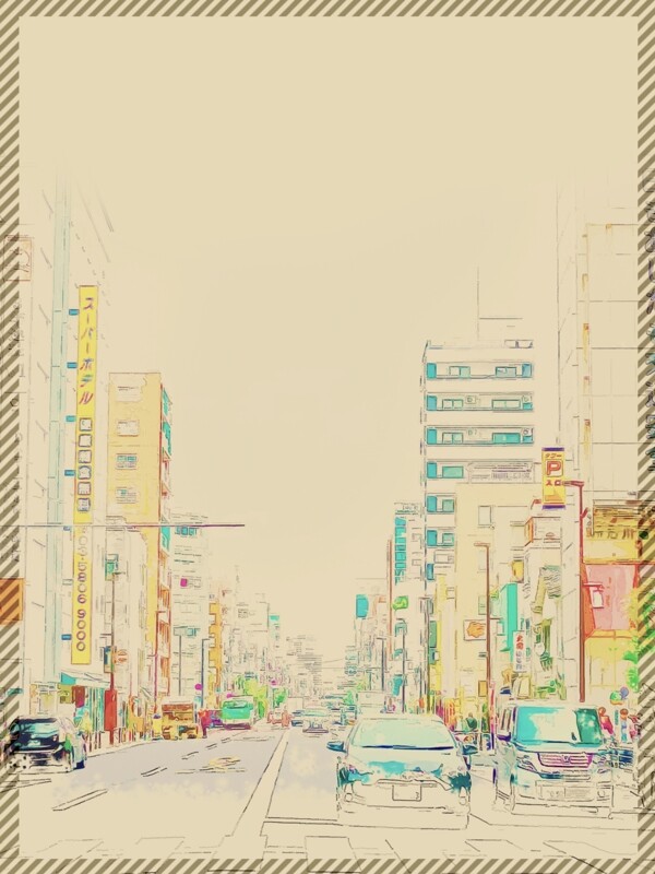 手绘风格日本街道背景