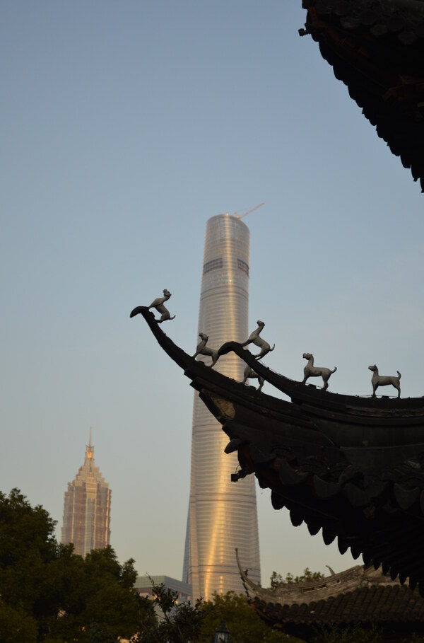 城隍庙看上海中心图片