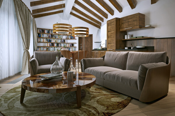 豪华木质风格客厅效果图图片