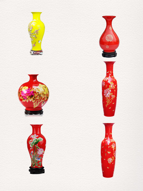 一组高贵宫廷使用的红色花瓶