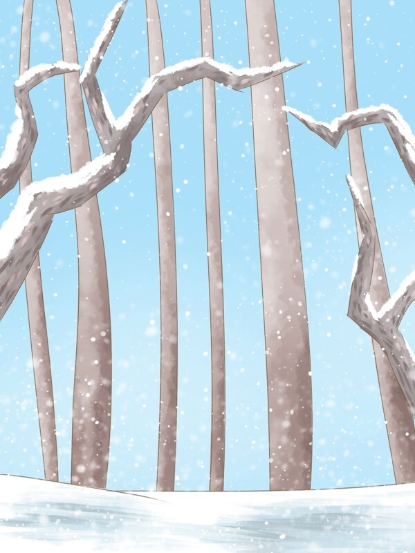 彩绘冬至下雪树干背景设计
