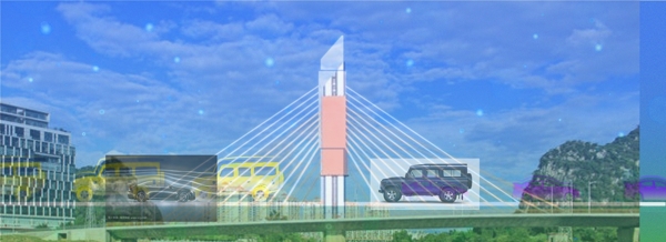 贺州灵峰大桥城市标志剪影背景