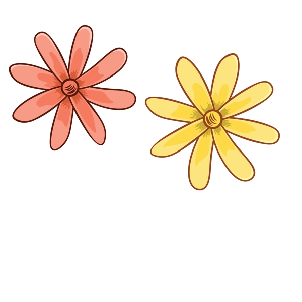 两朵彩色的花朵免抠图