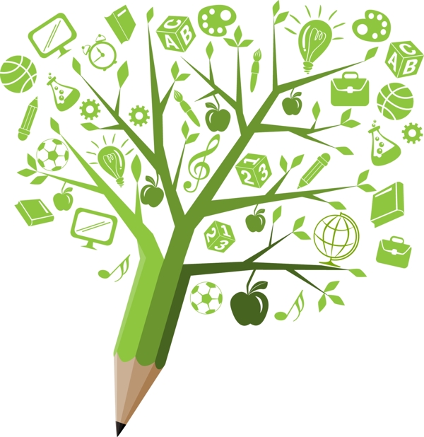 绿色科技知识创意铅笔树装饰图标元素