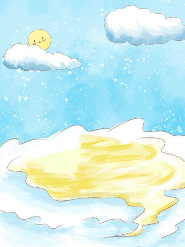 手绘冬季蓝天下雪背景设计