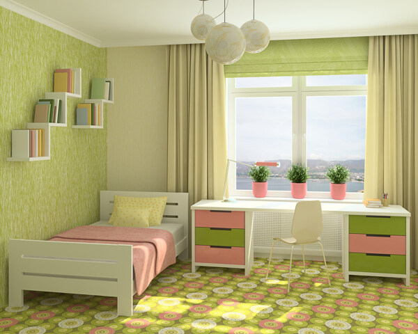 整洁的儿童卧室3D效果图图片