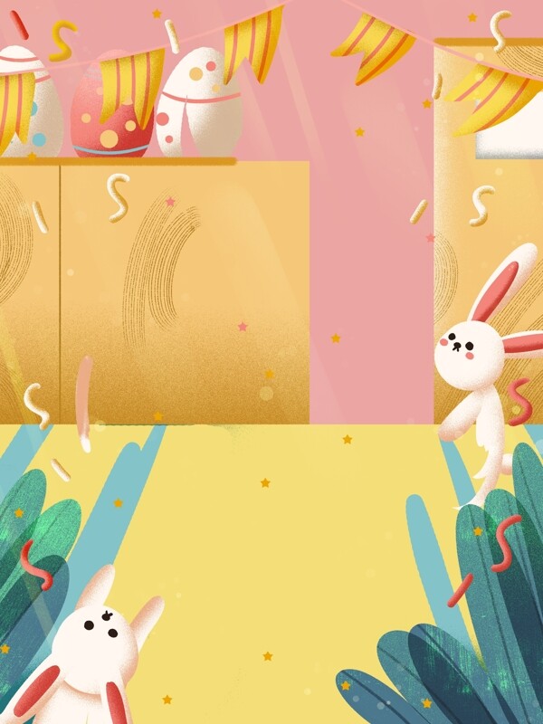 兔子家庭创意可爱卡通庆祝派对插画背景