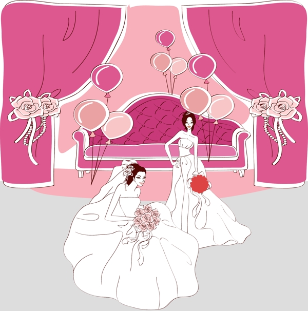 閨蜜婚紗插畫